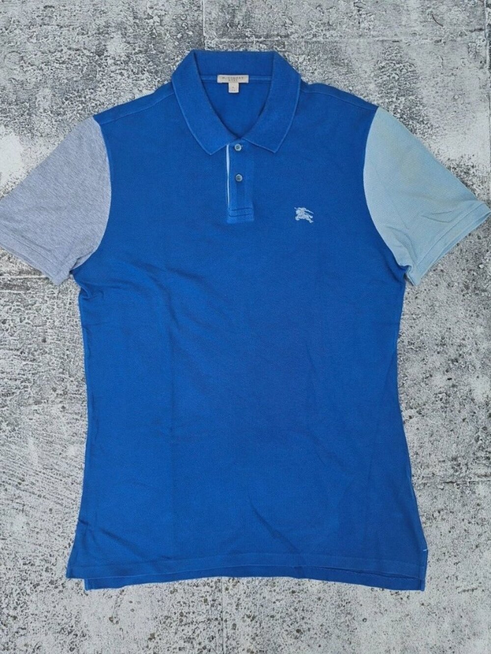 Burberry Men Polo Shirt Short Sleeve Blue/Gray Cotton TShirt Size XL read desc